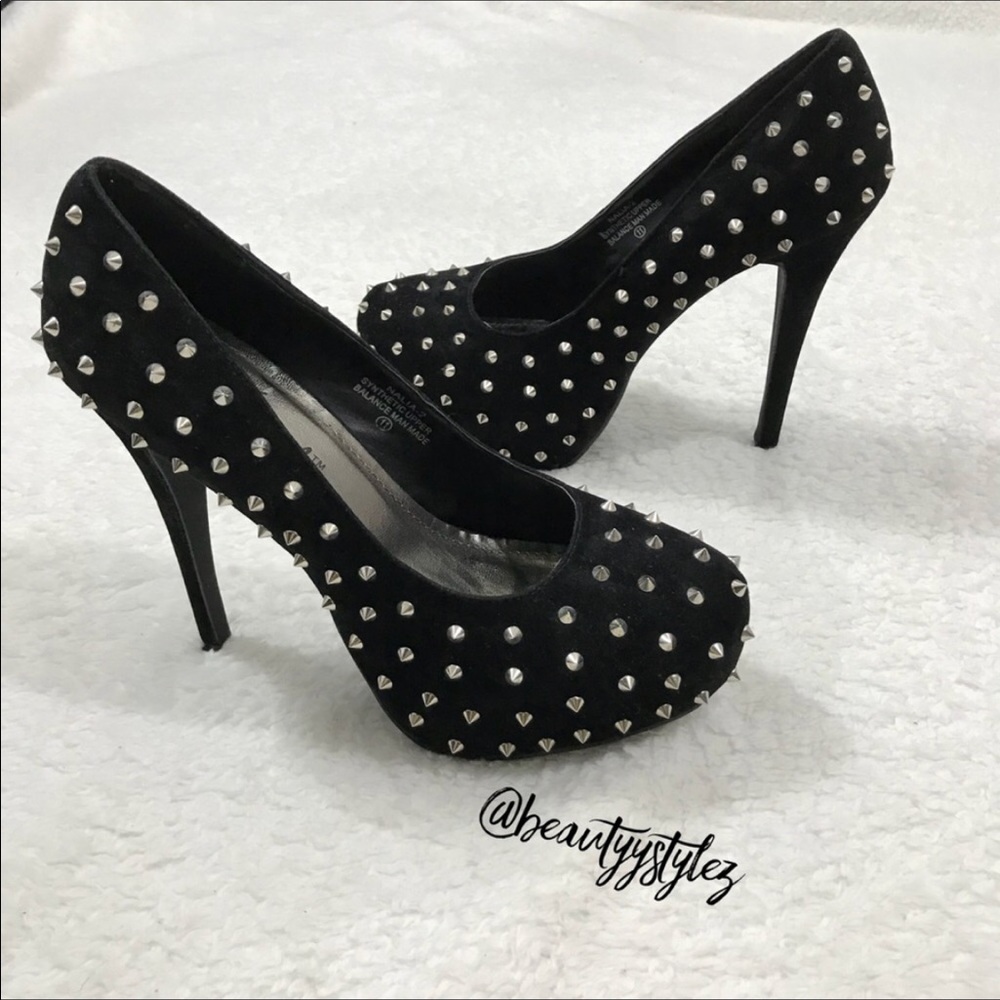 In Touch Black Faux Suede Pointed Stud Heels